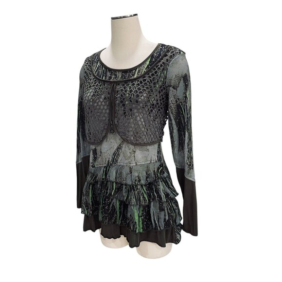 Adam Jacobs Boho Tunic Top XS Artsy Layered Mesh Long Sleeve Festival Grunge - Picture 8 of 12